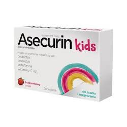 ASECURIN KIDS PROBIOTYK,PREBIOTYK .LAKTOFERYNA WITAMINY C I B2 20 TABL .SAMAK TRUSKAWKOWY .